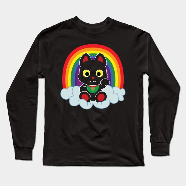 Rainbow Maneki Neko Light Outline Long Sleeve T-Shirt by StineBrunson